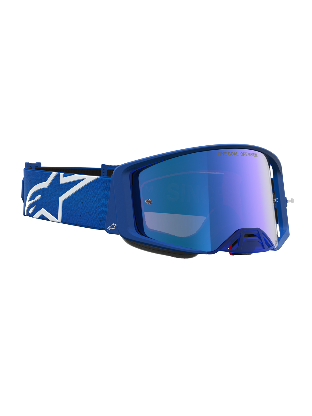 Alpinestars Maschere Supertech Vesta, maschere da motocross racing, blu e bianche, lente blu a specchio per competizioni off-road.