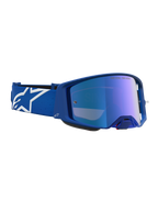 Alpinestars Maschere Supertech Vesta, maschere da motocross racing, blu e bianche, lente blu a specchio per competizioni off-road.