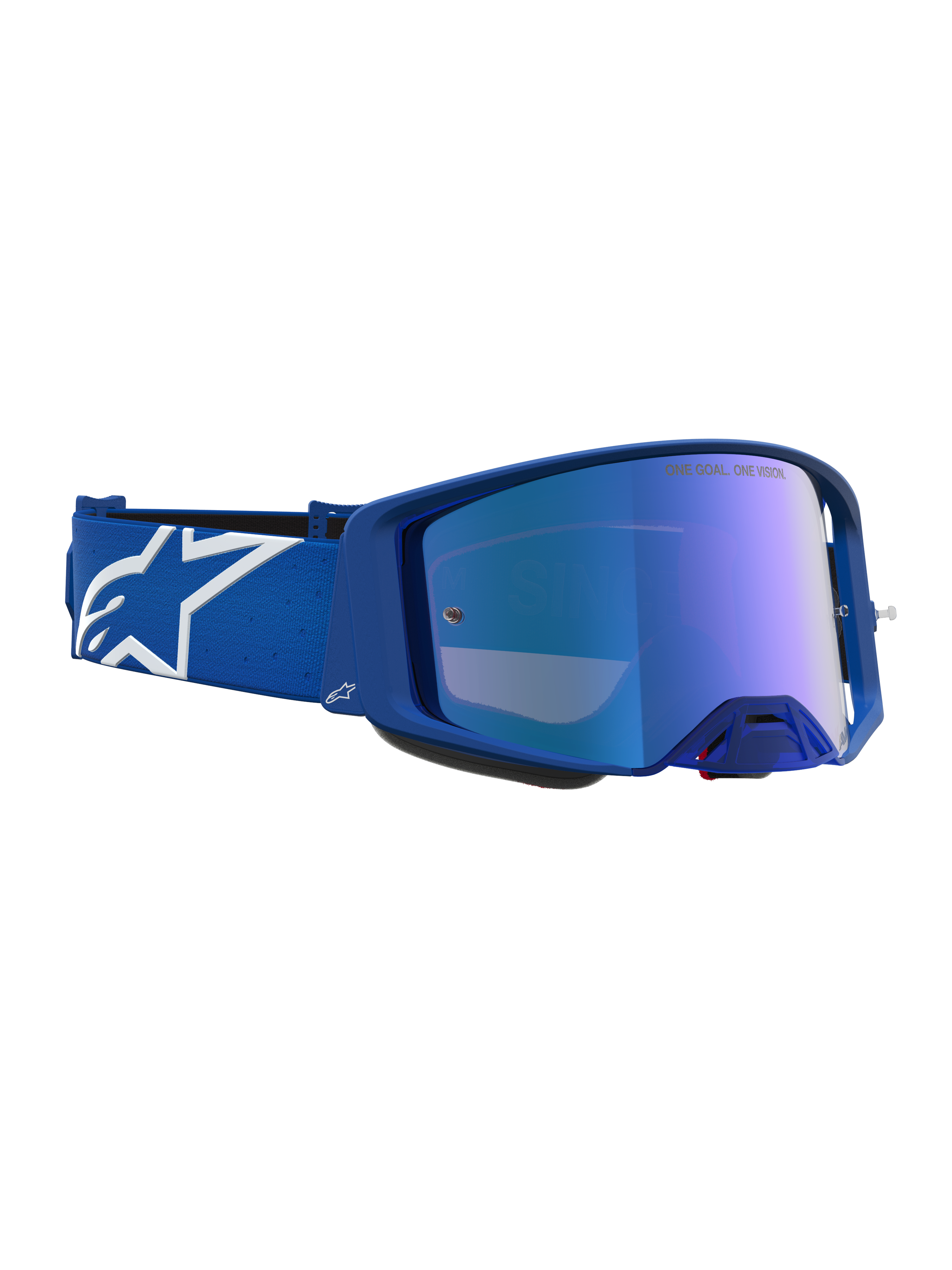 Alpinestars Maschere Supertech Vesta, maschere da motocross racing, blu e bianche, lente blu a specchio per competizioni off-road.