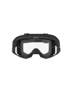 Maschere Alpinestars Vision 8 Corp, maschere da motocross, montatura nera con lente trasparente, vista frontale che mostra il design a visione ampia, supporti laterali integrati e fascia tessuta con marchio Alpinestars, protezione oculare professionale per corse fuoristrada
