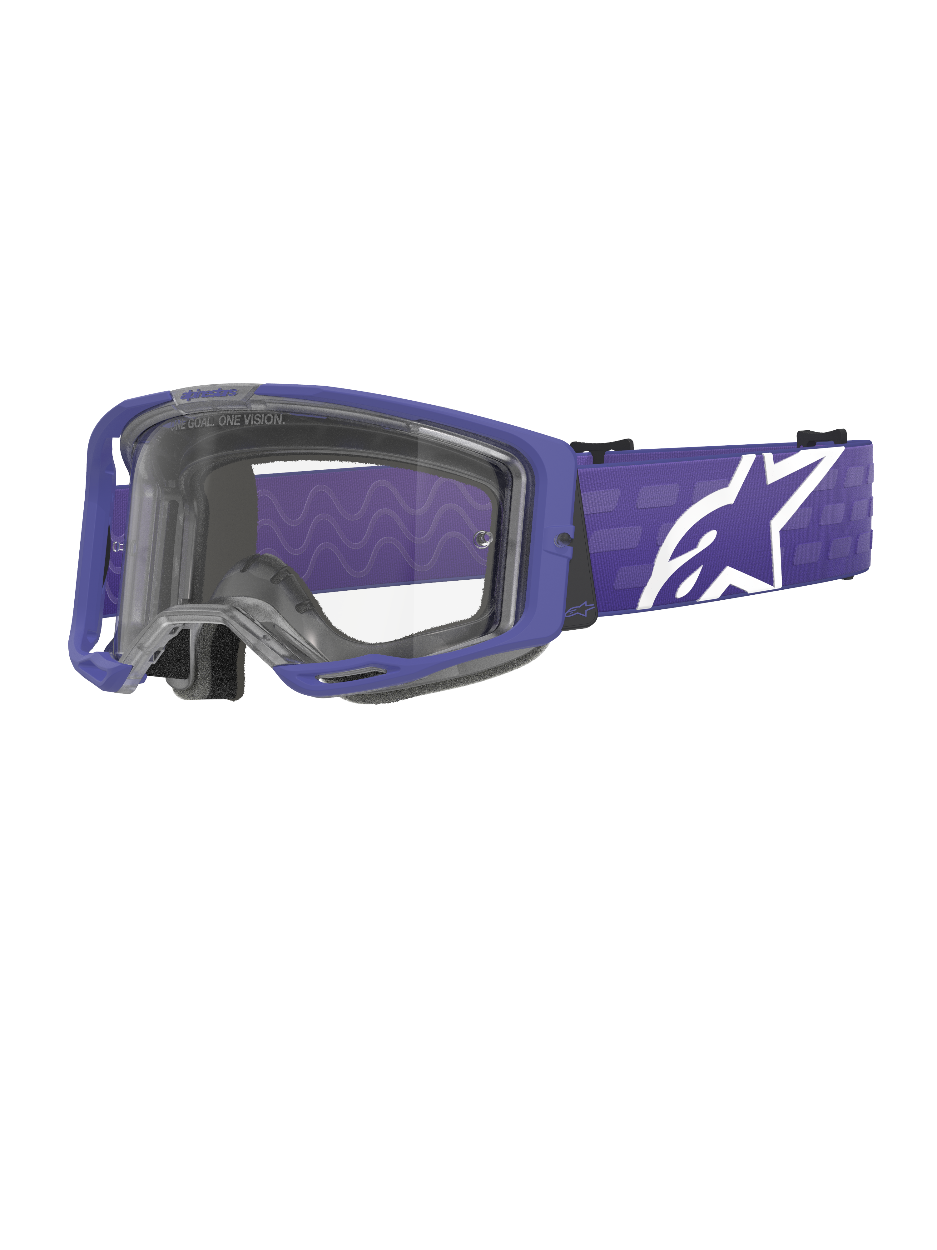 Alpinestars Vision 8 Corp Goggles, maschera da motocross, viola e trasparente, con telaio viola A-FLEX e lente trasparente, fascia viola con grande logo a stella bianco, ampio campo visivo, progettata per prestazioni nelle corse fuoristrada