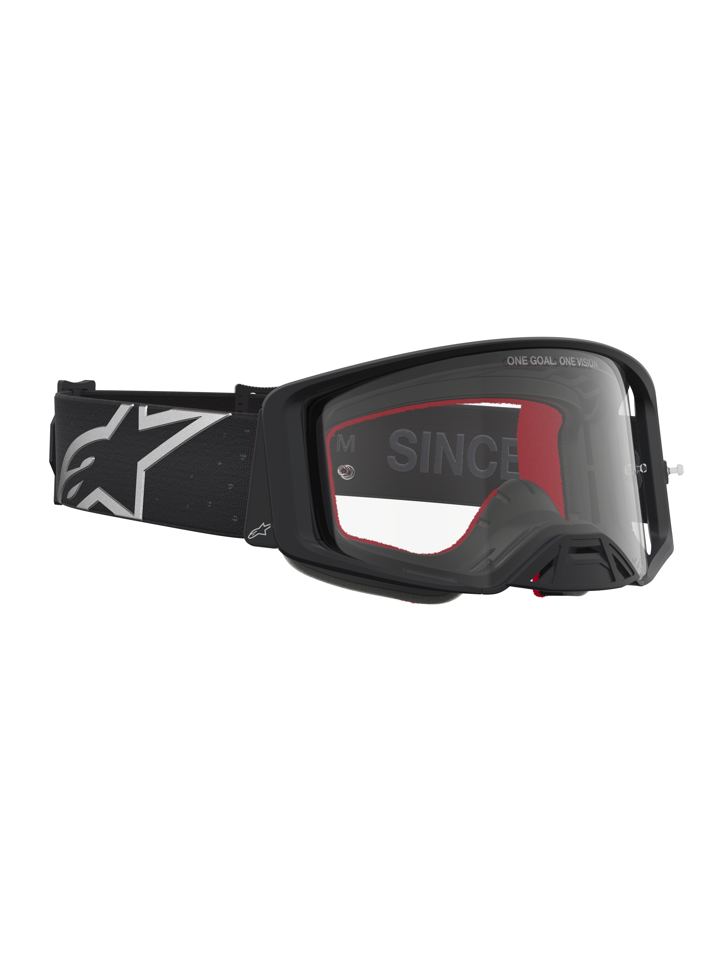 Alpinestars Maschere Supertech Vesta, maschere da motocross per guida off-road, nero opaco e argento, con lente trasparente e montatura leggera