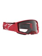 Alpinestars maschere Supertech Vesta, maschere da motocross racing rosse e bianche, lenti trasparenti e fascia con logo