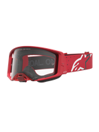 Alpinestars Maschere Supertech Vesta, maschere da motocross e fuoristrada, colore rosso e bianco, con lente in policarbonato trasparente e fascia con logo a stella bianco.