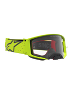 Maschere Alpinestars Supertech Vesta, maschere da motocross in giallo fluo e nero, lente trasparente e ampia fascia elastica con logo, ideali per competizioni off-road