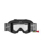 Alpinestars Vision 8 Corp Goggles Roll Off, maschere da motocross, montatura nera con lente trasparente, sistema roll-off integrato con contenitori traslucidi e ampio cinturino nero con logo, protezione oculare professionale