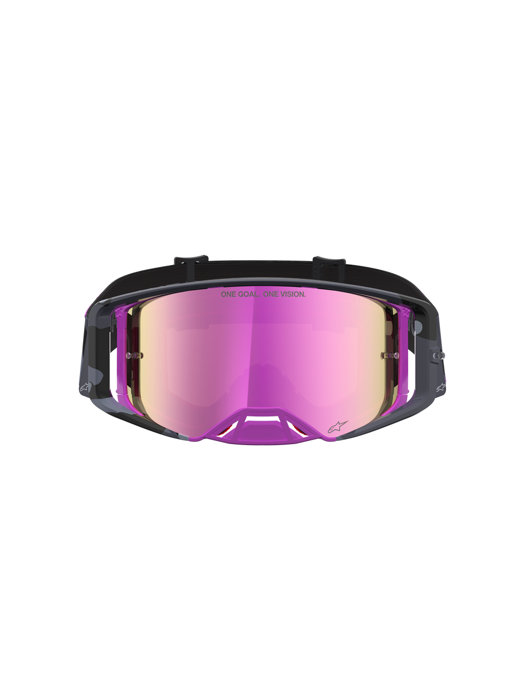 Alpinestars Maschere Supertech Loane Edizione Limitata, maschere da motocross con lente rosa specchiata e montatura viola camo, visione ad alto contrasto
