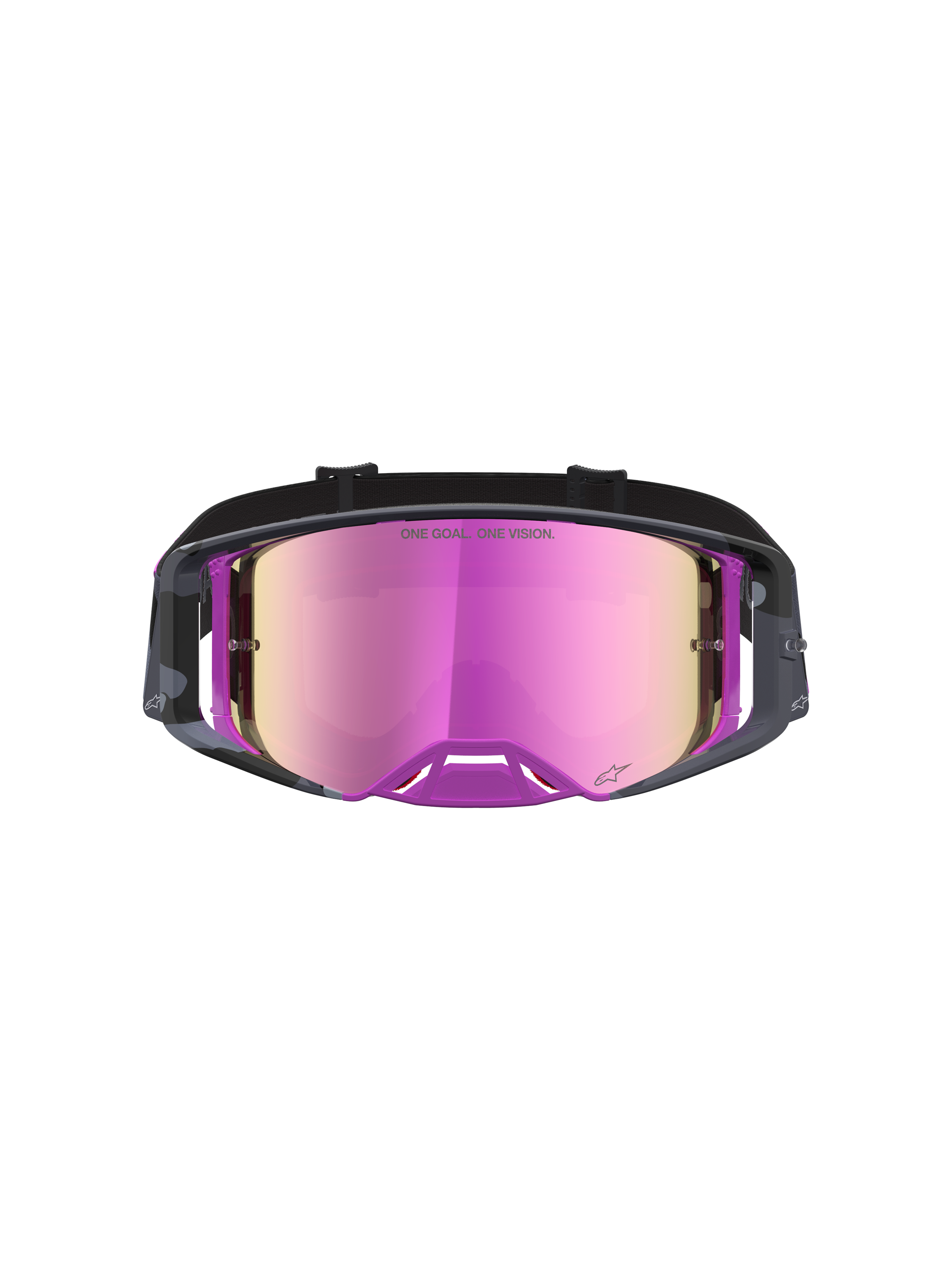 Alpinestars Maschere Supertech Loane Edizione Limitata, maschere da motocross con lente rosa specchiata e montatura viola camo, visione ad alto contrasto