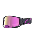 Maschera Alpinestars Supertech Lone Edizione Limitata, maschere da motocross con lente specchiata rosa, montatura viola e cinturino con logo Astars