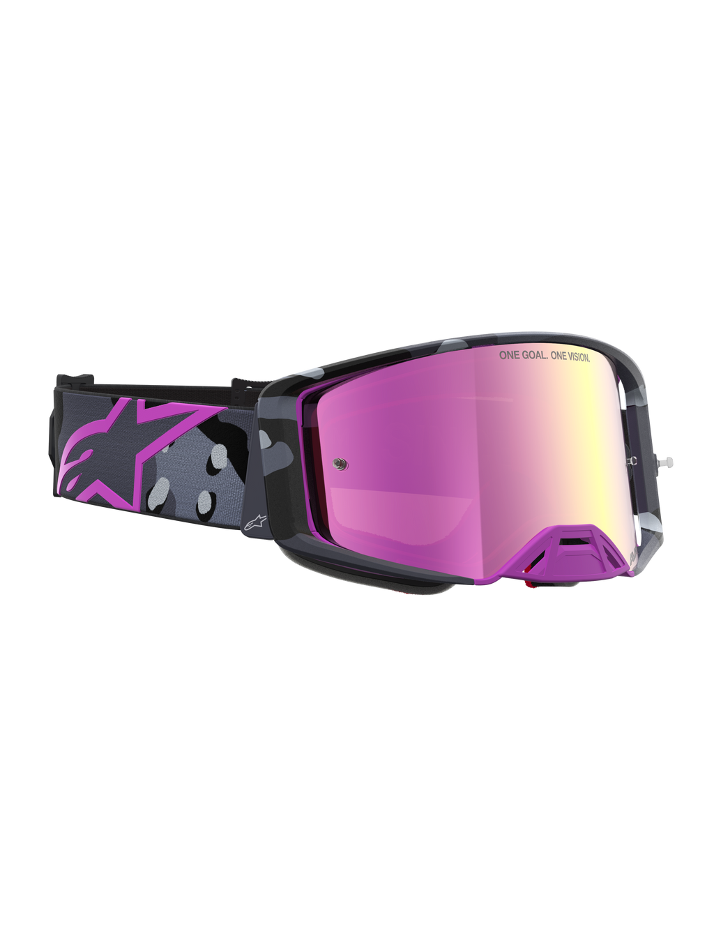 Alpinestars Maschera Supertech Lone Edizione Limitata, maschere da motocross con lente rosa mirror e cinturino camo viola, visione ad alto contrasto e ventilazione avanzata