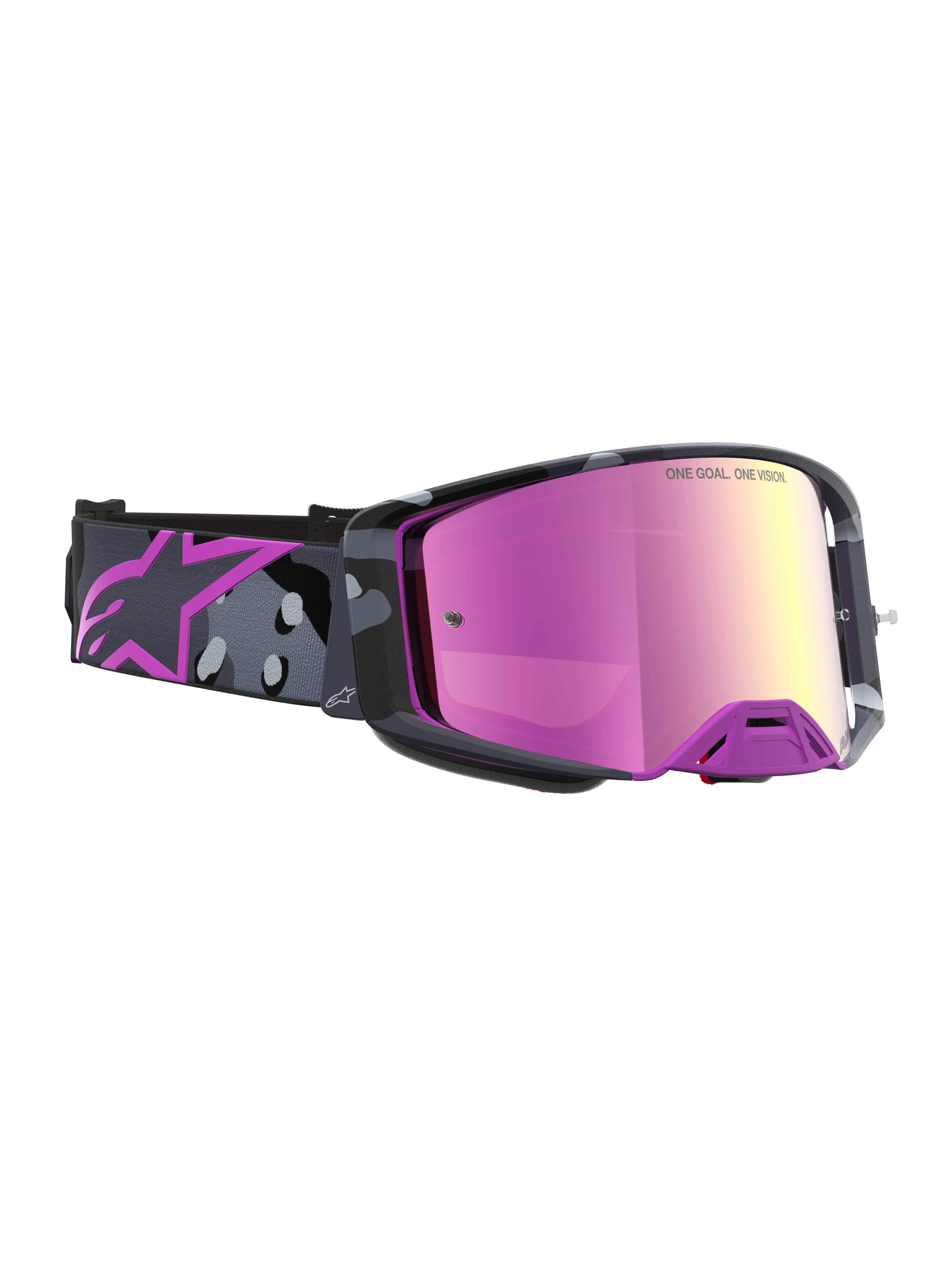 Alpinestars Maschera Supertech Lone Edizione Limitata, maschere da motocross con lente rosa mirror e cinturino camo viola, visione ad alto contrasto e ventilazione avanzata