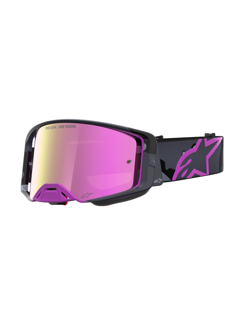 Alpinestars Maschere Supertech Loane Edizione Limitata, maschere da motocross e off-road, viola e rosa specchiato con cinturino camo, tecnologia delle lenti ad alto contrasto