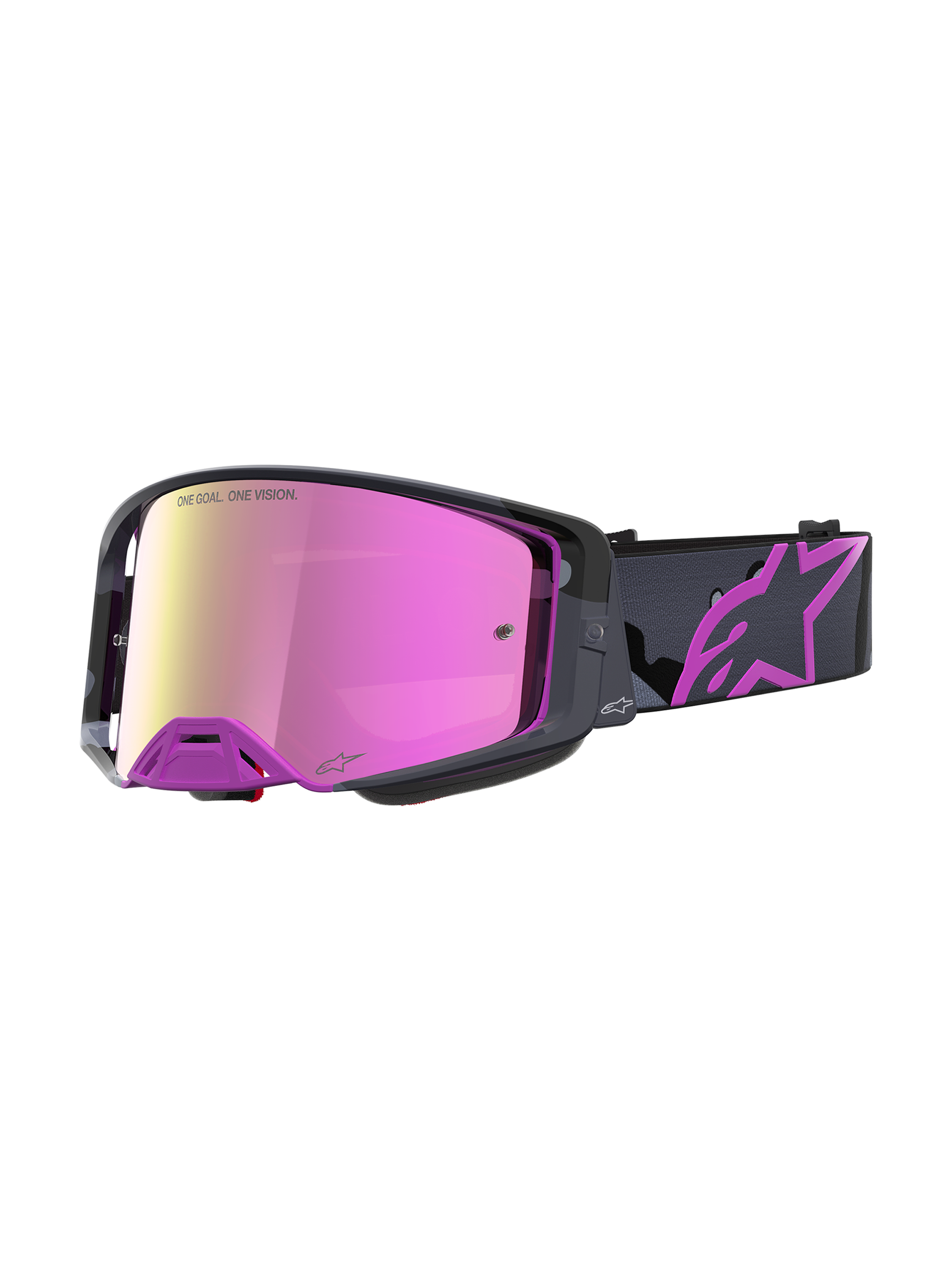 Alpinestars Maschere Supertech Loane Edizione Limitata, maschere da motocross e off-road, viola e rosa specchiato con cinturino camo, tecnologia delle lenti ad alto contrasto