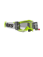 Alpinestars Vision 8 Wordmark Goggles Roll Off, occhiali da motocross, montatura bianca e giallo fluorescente, lente trasparente con contenitori roll-off integrati, fascia bianca con logo nero, occhiali da fuoristrada ad alte prestazioni
