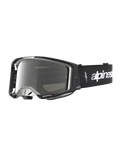 Alpinestars Vision 8 Ambra Specchiata, maschere da motocross nere e argento, telaio A-FLEX e lente a specchio.