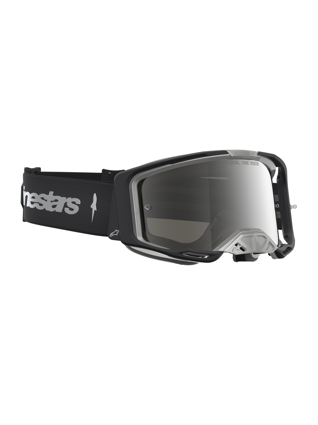 Alpinestars Maschere Vision 8 Ambra Specchiata, maschere da motocross, nero e argento, telaio A-FLEX e lente a specchio.
