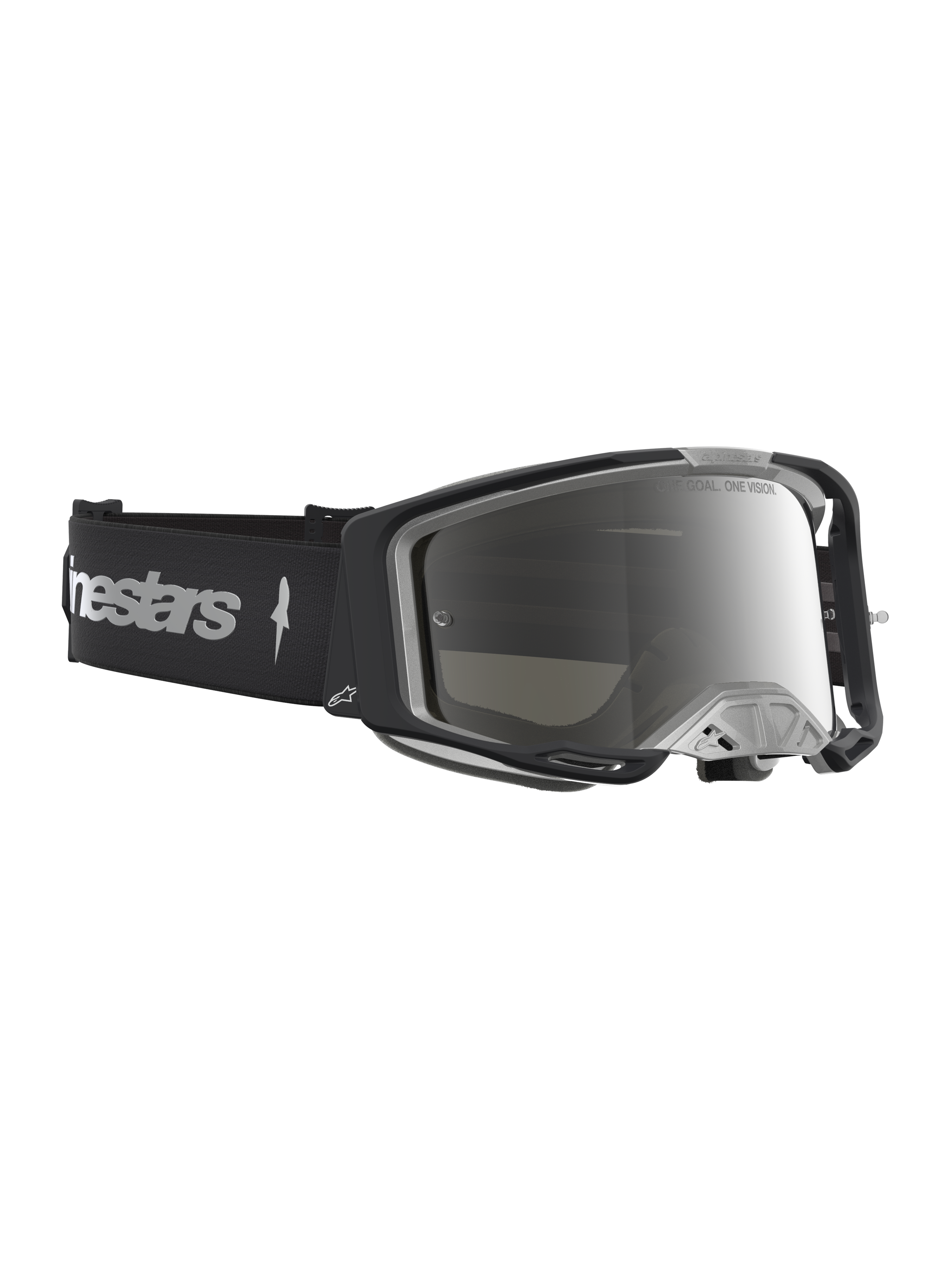 Alpinestars Maschere Vision 8 Ambra Specchiata, maschere da motocross, nero e argento, telaio A-FLEX e lente a specchio.