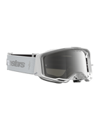Alpinestars Maschere Vision 8 Amber per motocross, bianche e argento con lente specchiata e telaio A-FLEX flessibile.