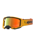 Alpinestars Maschere Vision 8 Amber Mirror, maschere da motocross gialle, lente rossa specchiata, telaio A-FLEX antiappannamento.