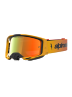Alpinestars Maschere Vision 8 Amber Mirror, maschere da motocross gialle, lente rossa specchiata, telaio A-FLEX antiappannamento.