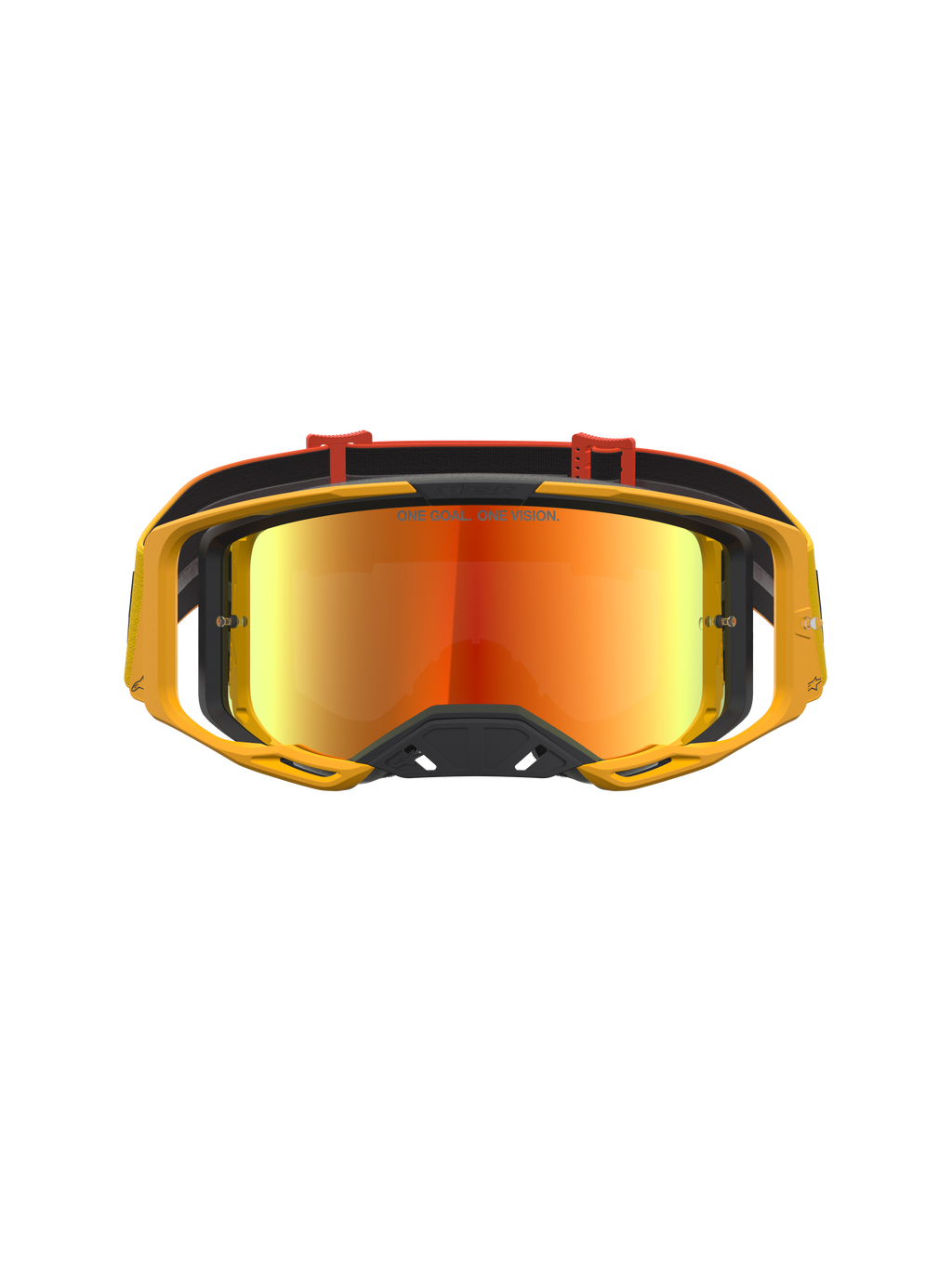 Alpinestars Maschere Vision 8 Amber Mirror, maschere motocross gialle con lente rossa specchiata e ventilazione RAM-AIR.