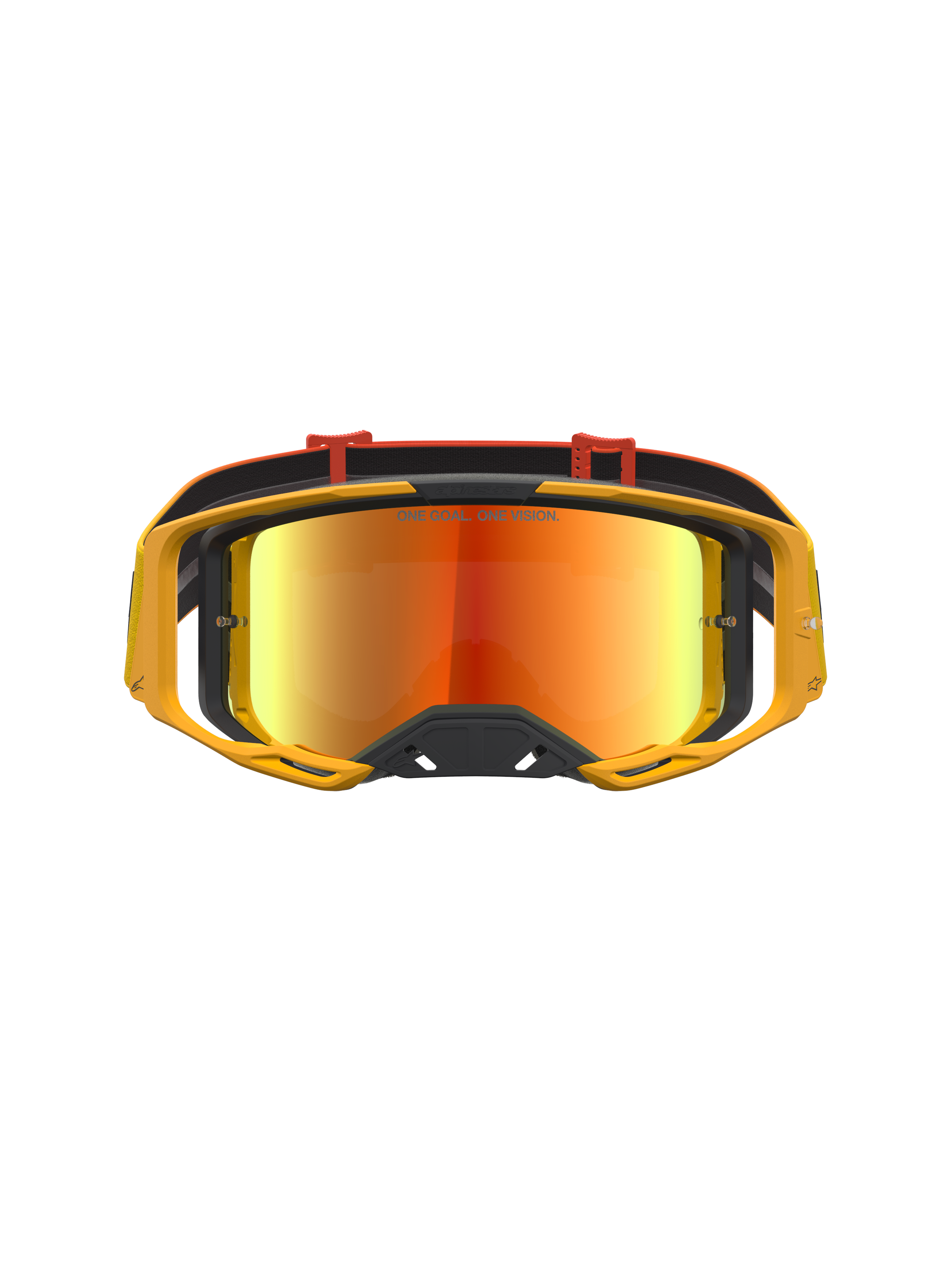Alpinestars Maschere Vision 8 Amber Mirror, maschere motocross gialle con lente rossa specchiata e ventilazione RAM-AIR.