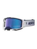 Alpinestars Maschere Vision 8 Amber Mirror, occhiali motocross, bianco e blu navy, lente blu specchiata e telaio A-FLEX.