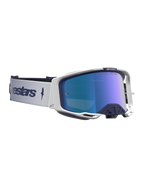Alpinestars Maschere Vision 8 Amber Mirror, maschere da motocross per uomo, bianco e blu, con lente a specchio blu e sistema di ventilazione RAM-AIR.