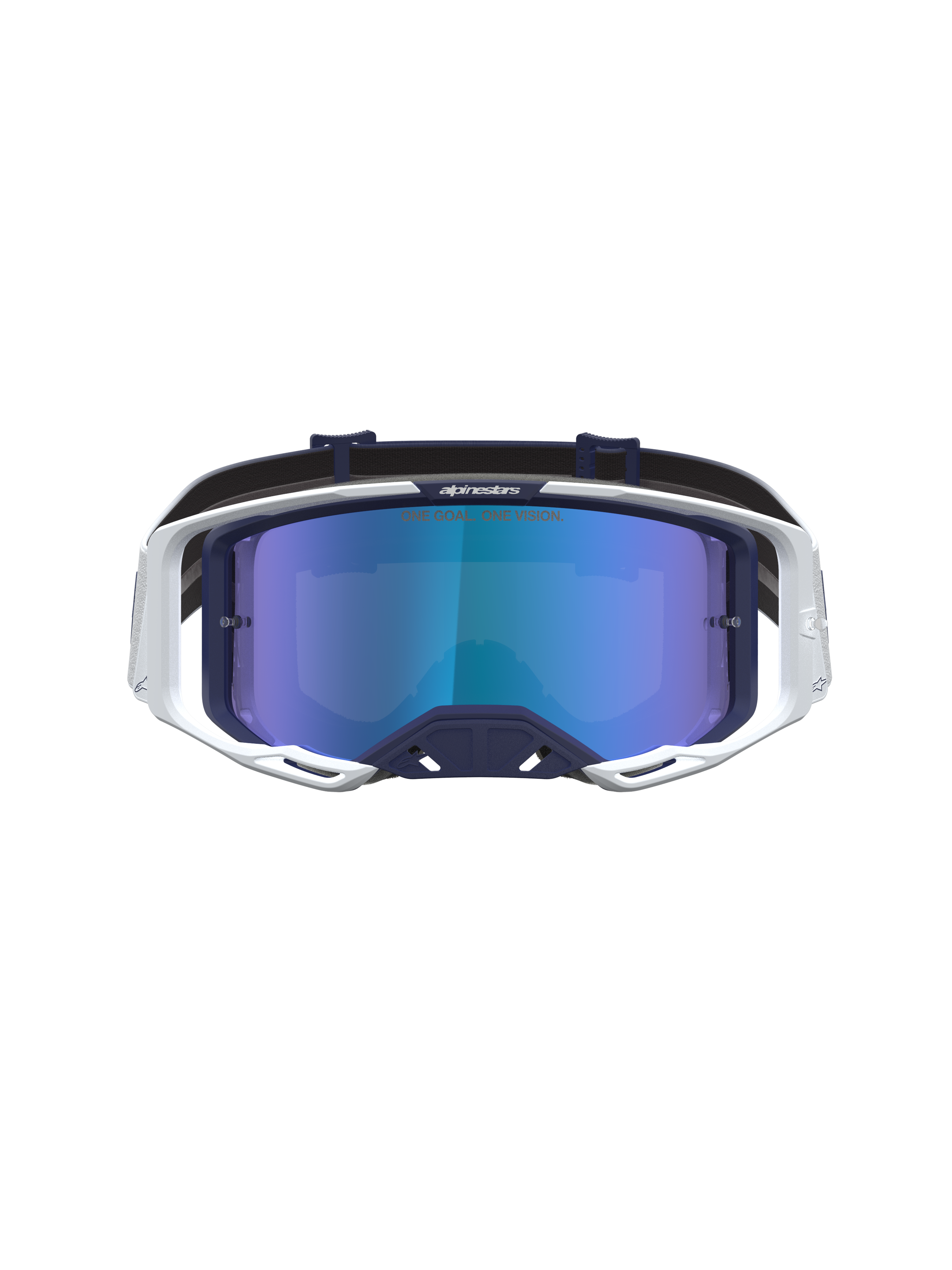 Alpinestars Maschere Vision 8 Amber Mirror, maschere da motocross bianche e blu con lente a specchio blu e RAM-AIR.