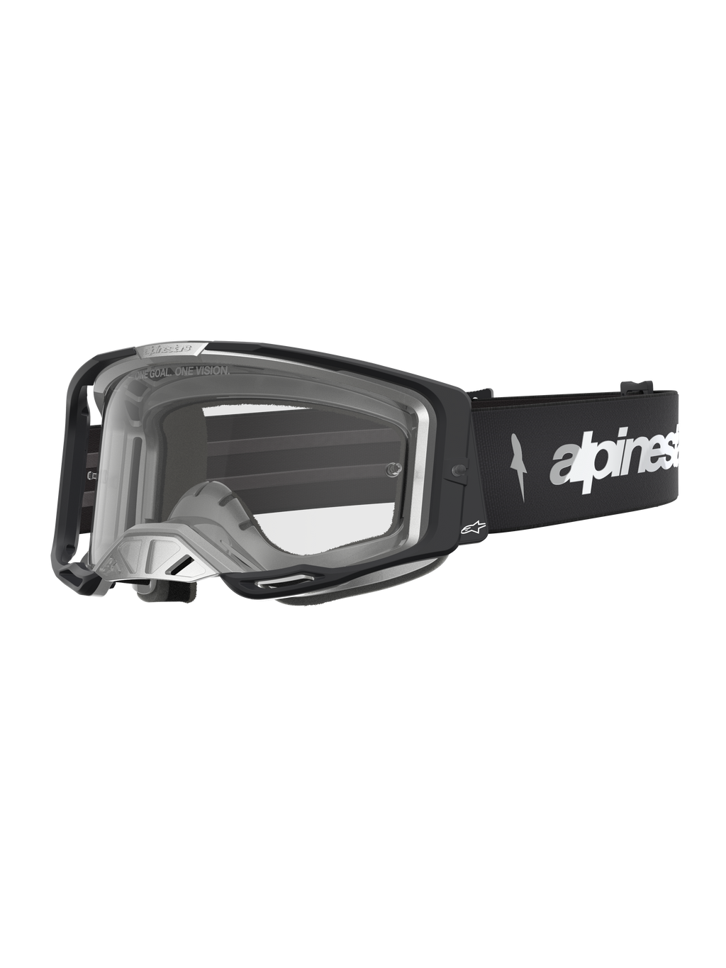 Alpinestars Maschere Vision 8 Amber, maschere motocross uomo, nero e argento, lente trasparente e ventilazione RAM-AIR.