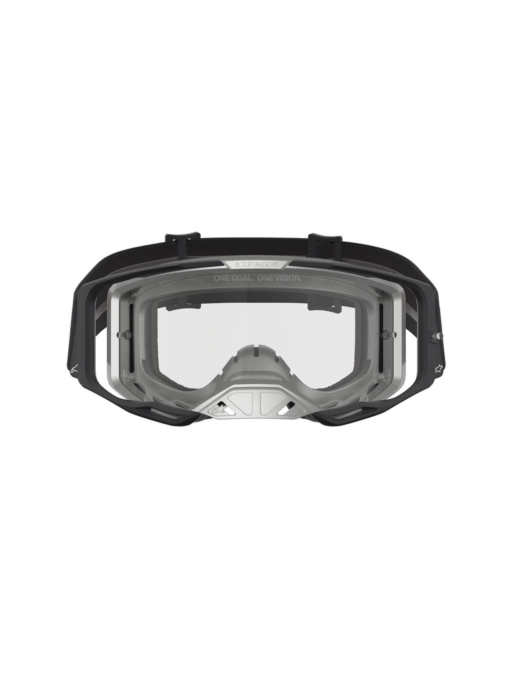 Alpinestars Maschere Vision 8 Amber, maschere da motocross con telaio A-FLEX nero e argento, lente trasparente e sistema di ventilazione RAM-AIR.