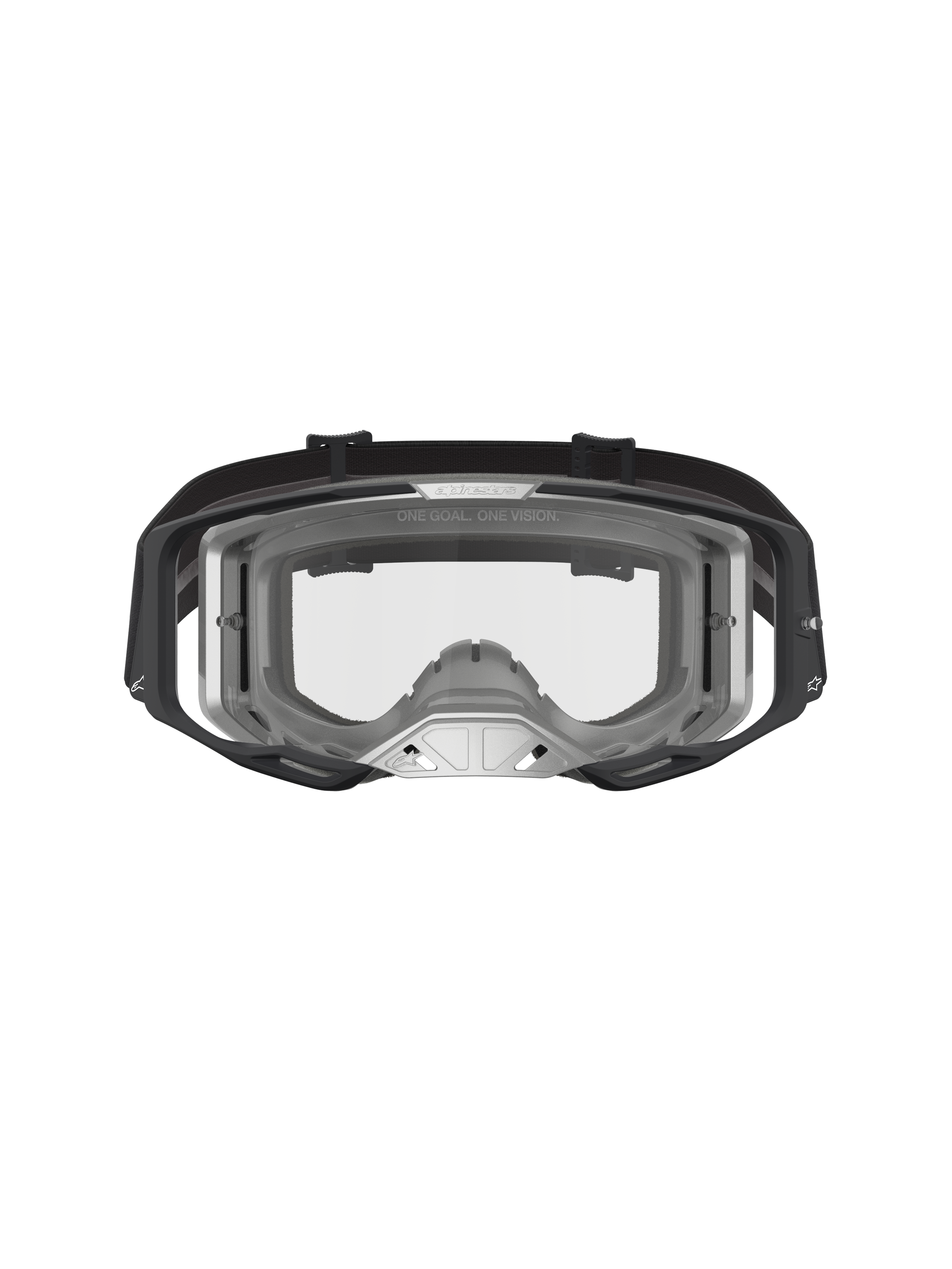 Alpinestars Maschere Vision 8 Amber, maschere da motocross con telaio A-FLEX nero e argento, lente trasparente e sistema di ventilazione RAM-AIR.