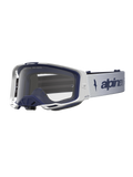 Alpinestars Maschere Vision 8 Amber, maschere da motocross uomo, bianche e blu, lente trasparente e ventilazione RAM-AIR.