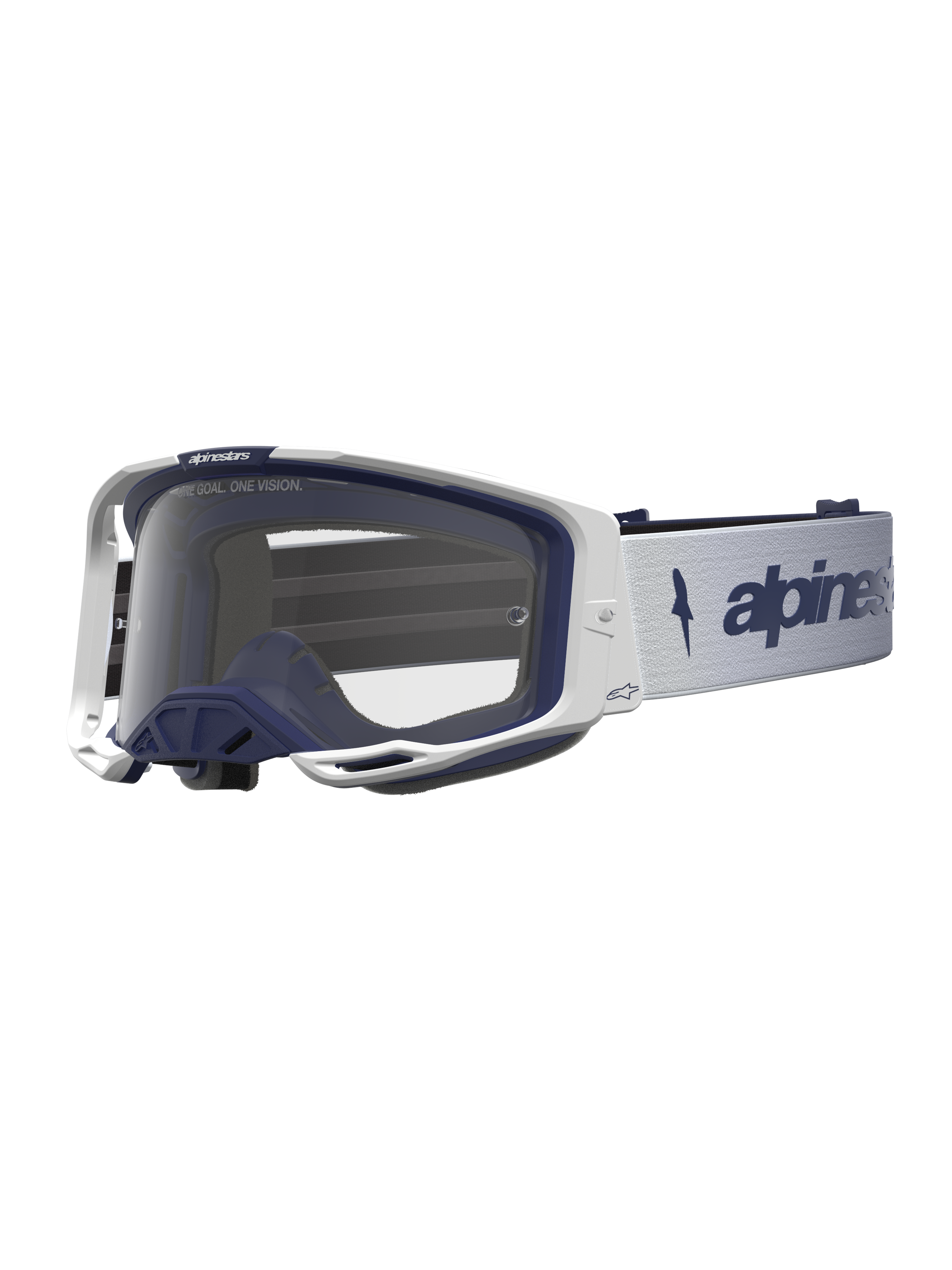 Alpinestars Maschere Vision 8 Amber, maschere da motocross uomo, bianche e blu, lente trasparente e ventilazione RAM-AIR.