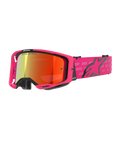 Alpinestars Vision 8 Corp Goggles, occhiali da motocross, rosa con lente a specchio rossa, montatura rosa con dettagli neri, cinturino rosa regolabile con logo nero e motivo a scacchi, occhiali professionali per fuoristrada