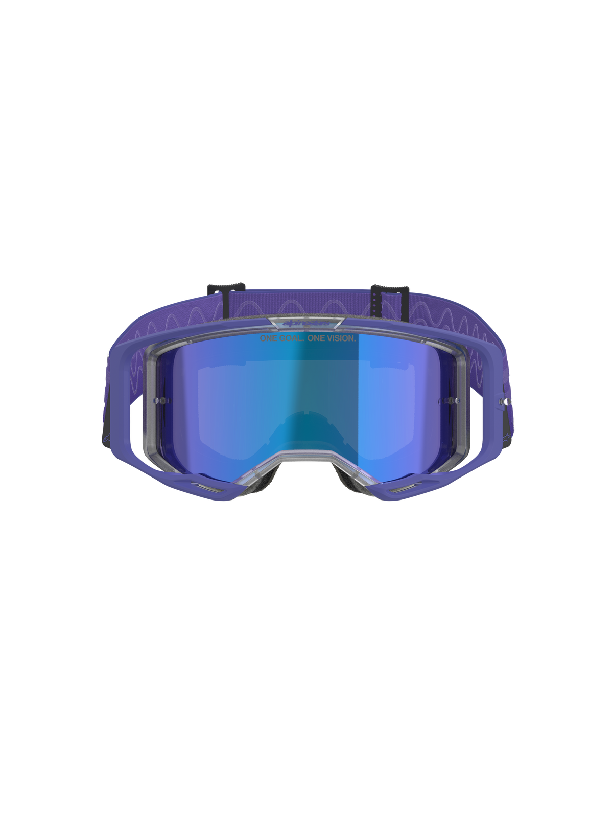 Alpinestars Vision 8 Corp Goggles, occhiali da motocross, montatura viola con lente specchiata blu, fascia viola con motivo a onde, protezione oculare ad alte prestazioni per gare fuoristrada