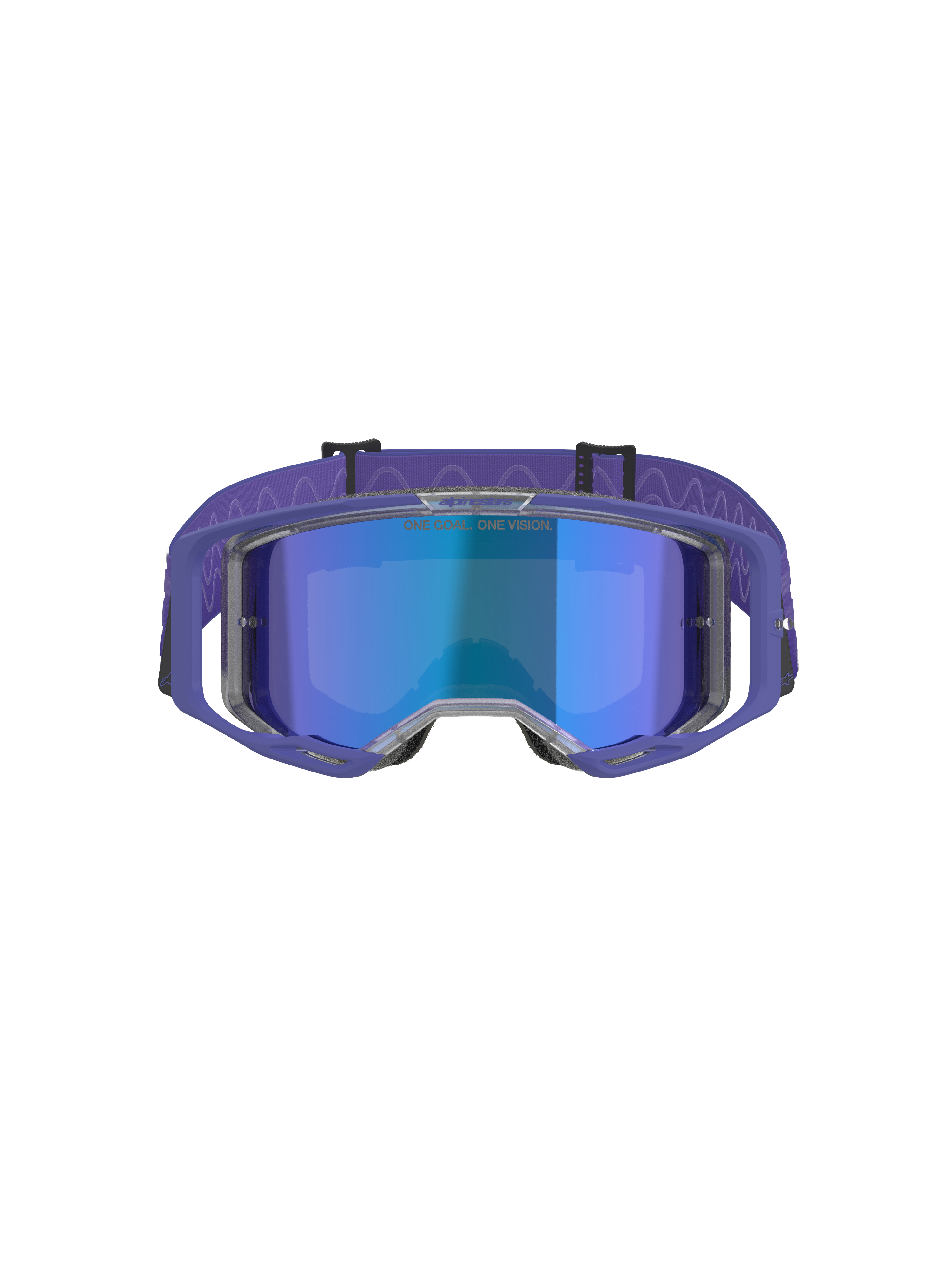 Alpinestars Vision 8 Corp Goggles, occhiali da motocross, montatura viola con lente specchiata blu, fascia viola con motivo a onde, protezione oculare ad alte prestazioni per gare fuoristrada