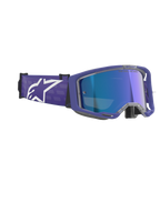 Alpinestars Vision 8 Corp Goggles, maschere da motocross, Purple Mirror Blue, con montatura viola e lente blu specchiata antiappannamento, ampia fascia viola con logo Alpinestars bianco, protezione oculare ad alte prestazioni per il fuoristrada