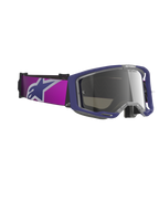 Alpinestars Vision 8 Corp Goggles, maschere da motocross, montatura viola con lente Light Gray Mirror Silver, ampio cinturino viola con grande logo Alpinestars, design del telaio A-FLEX e lente a specchio colorata, occhiali da gara off-road professionali