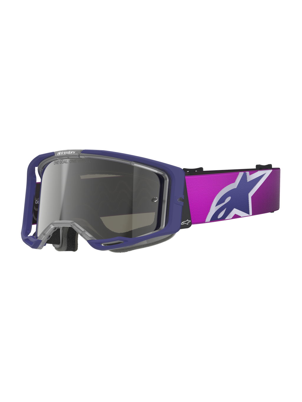 Alpinestars Vision 8 Corp Goggles, maschere da motocross, viola e rosa con lente argento a specchio grigio chiaro, grande logo a stella Alpinestars sulla fascia, telaio leggero A-FLEX per gare off-road