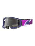 Alpinestars Vision 8 Corp Goggles, maschere da motocross, viola e rosa con lente argento a specchio grigio chiaro, grande logo a stella Alpinestars sulla fascia, telaio leggero A-FLEX per gare off-road