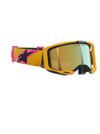Occhiali Alpinestars Vision 8 Corp, maschera da motocross, montatura arancione con lente a specchio dorata, fascia arancione e rosa con logo Alpinestars nero, design ad alte prestazioni per corse fuoristrada