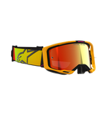 Occhiali Alpinestars Vision 8 Corp, maschera da motocross, giallo e rosa con lente Mirror Red, ampia fascia con sfumatura gialla e rosa e grande logo a stella, telaio leggero A-FLEX con stabilizzatori neri, occhiali protettivi per gare fuoristrada.