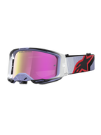Alpinestars Maschere Vision 8 Maven, maschere da motocross lavanda e nere, con lente rosa specchiata antiappannamento.