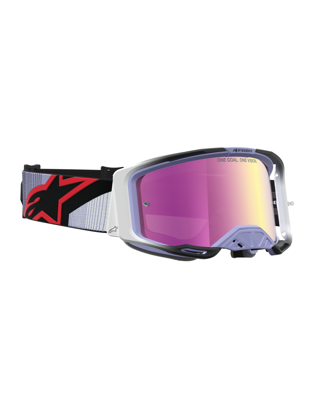 Alpinestars Maschere Vision 8 Maven, maschere da motocross off-road, lavanda e nero con lente rosa specchiata, ventilazione RAM-AIR e telaio A-FLEX, per massime prestazioni in gara.