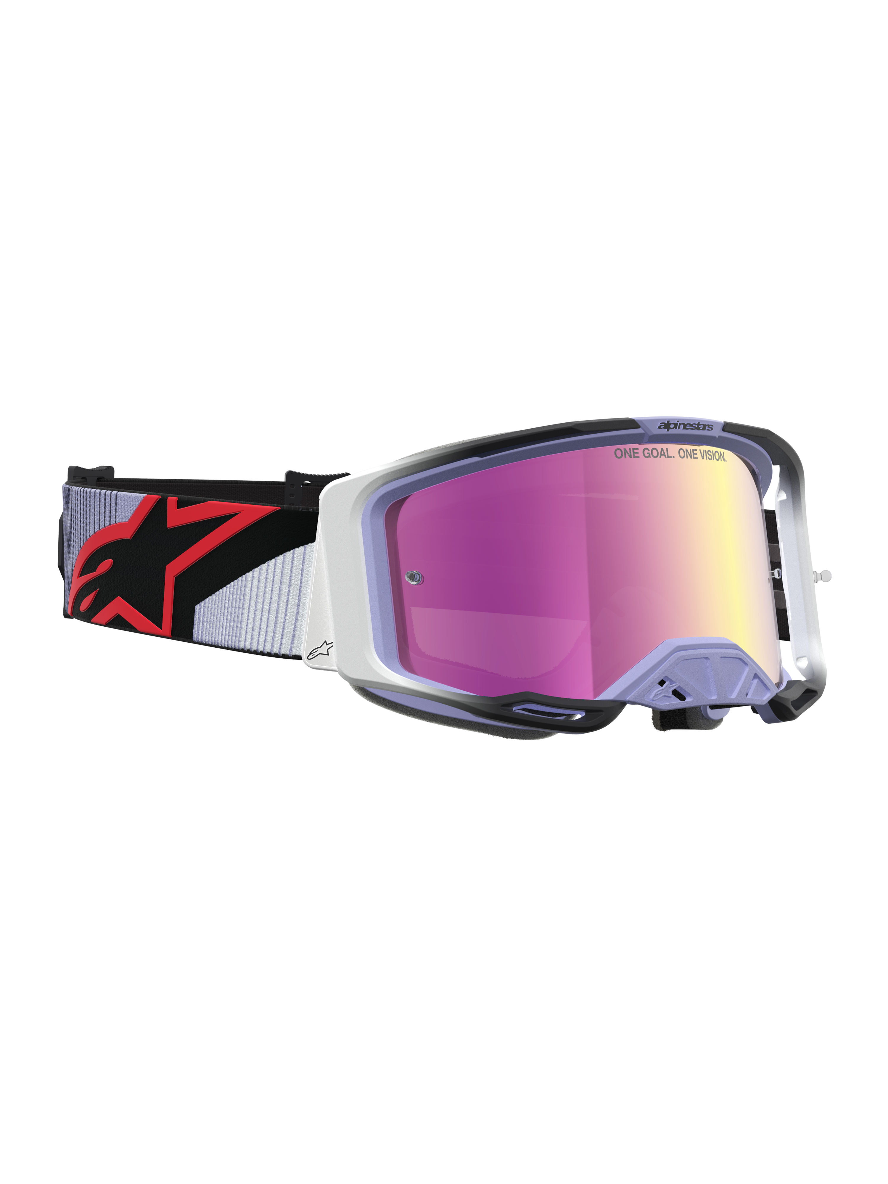 Alpinestars Maschere Vision 8 Maven, maschere da motocross off-road, lavanda e nero con lente rosa specchiata, ventilazione RAM-AIR e telaio A-FLEX, per massime prestazioni in gara.