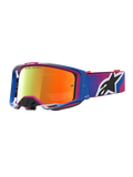 Alpinestars maschere Vision 8 Maven, maschere da motocross, blu e rosa con lente a specchio rossa e telaio A-FLEX leggero.