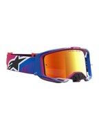 Alpinestars Maschere Vision 8 Maven, maschere da motocross con telaio A-FLEX blu e rosa e lente a specchio rosso fuoco