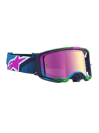 Alpinestars Maschere Vision 8 Maven, maschere da motocross, blu e verdi, lente a specchio rosa, telaio A-FLEX leggero e sistema di ventilazione RAM-AIR, elastico blu con logo rosa, per fuoristrada