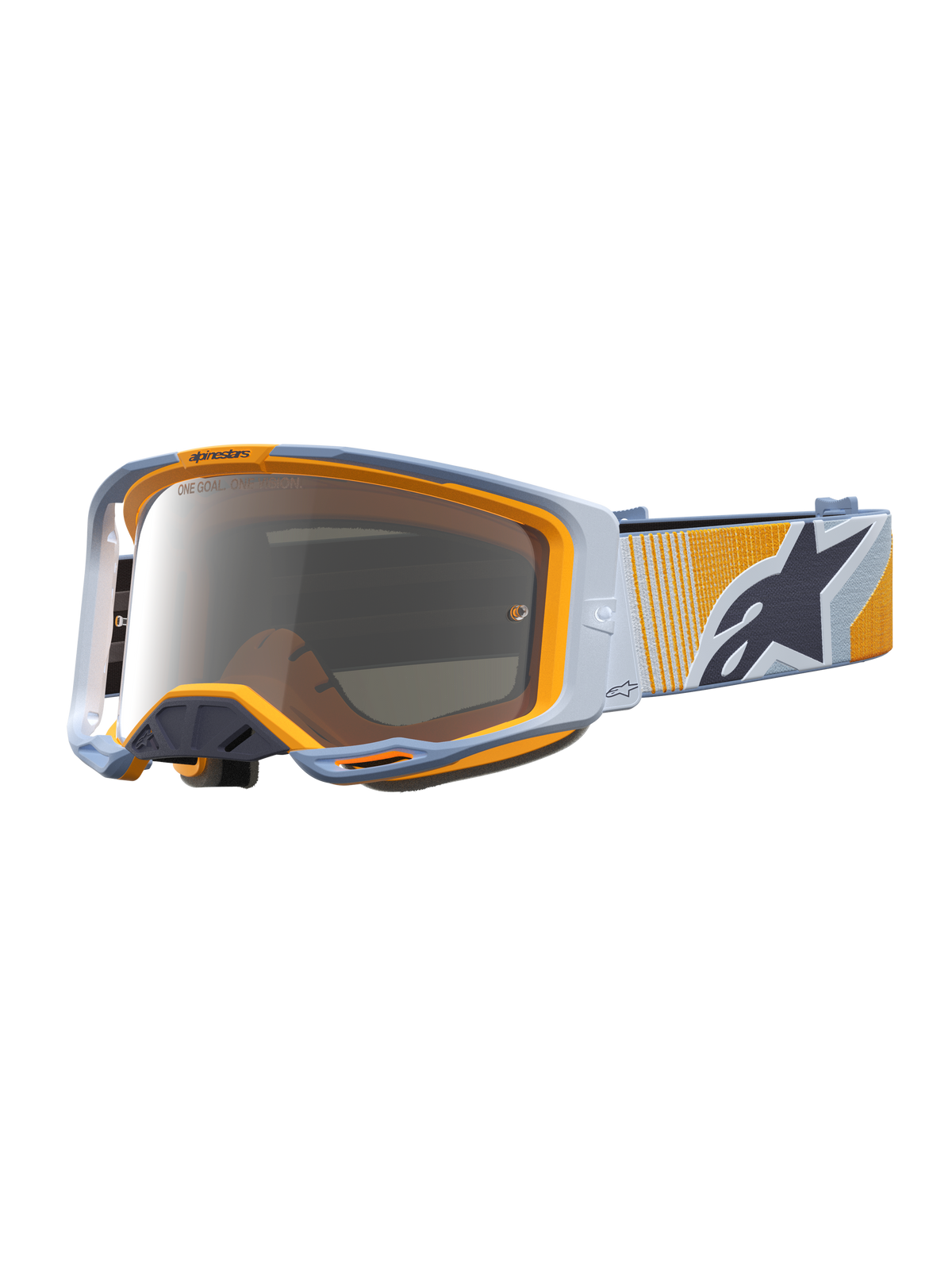 Alpinestars Maschere Vision 8 Maven, maschere da motocross blu e arancione, lente argento specchiata e sistema RAM-AIR.